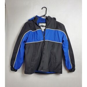 Polar Edge Boys L 14 16 Black Blue White Trim Hooded Winter Jacket Coat Youth